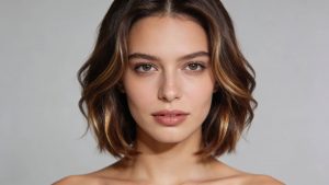 Moderner schulterlanger Bob-Haarschnitt Burscheid Damen – glänzendes braunes Haar mit Highlights Friseur Hardy Hasenjäger